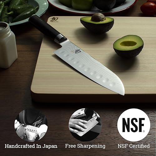 Shun Classic 7" Hollow Ground Santoku Knife - Handcrafted Japanese VG-MAX Core Damascus Steel, Pakkawood Handle