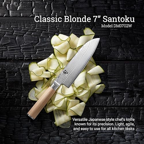 Shun Classic Blonde 7" Santoku Knife: VG-MAX Core, Damascus Steel Cladding, Pakkawood Handle