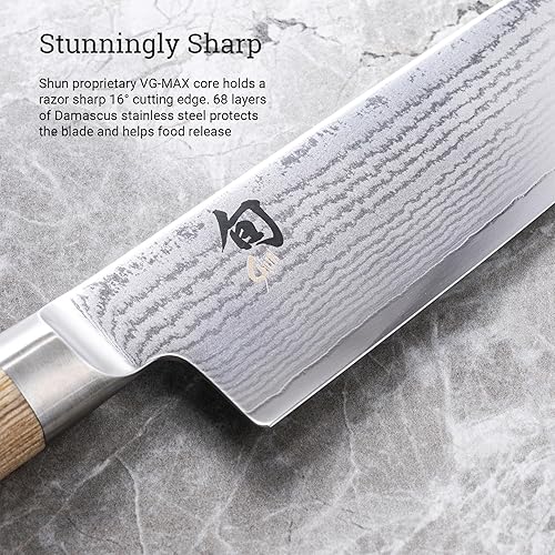 Shun Classic Blonde 7" Santoku Knife: VG-MAX Core, Damascus Steel Cladding, Pakkawood Handle