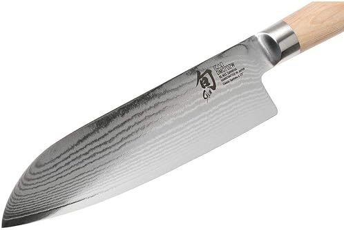 Shun Classic Blonde 7" Santoku Knife: VG-MAX Core, Damascus Steel Cladding, Pakkawood Handle