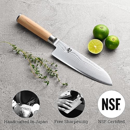 Shun Classic Blonde 7" Santoku Knife: VG-MAX Core, Damascus Steel Cladding, Pakkawood Handle