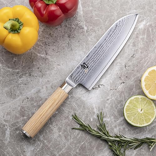 Shun Classic Blonde 7" Santoku Knife: VG-MAX Core, Damascus Steel Cladding, Pakkawood Handle