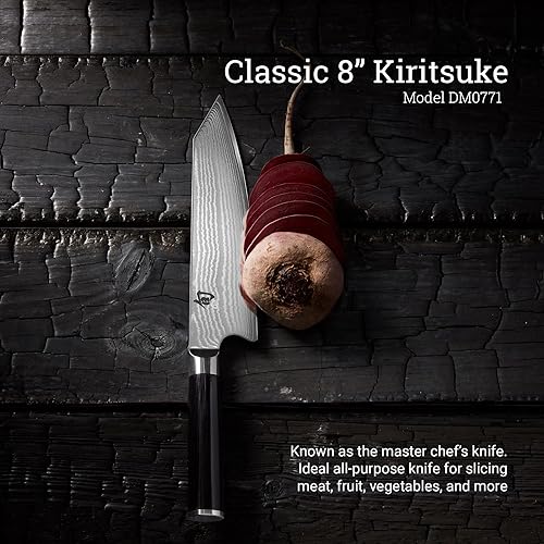 Shun Classic 8" Kiritsuke Knife: Japanese VG-MAX Kitchen Knife for Chefs, Damascus Steel, Pakkawood Handle