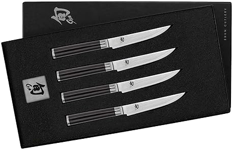 Shun Classic 4-Piece Steak Knife Set, Handcrafted Japanese VG-MAX Core, Damascus Stainless Steel