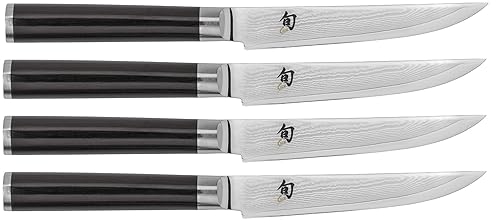 Shun Classic 4-Piece Steak Knife Set, Handcrafted Japanese VG-MAX Core, Damascus Stainless Steel