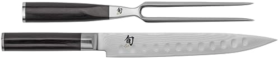 Shun Classic 2 Piece Carving Set: 9" Hollow Ground Slicing Knife & Carving Fork, Japanese VG-MAX Core