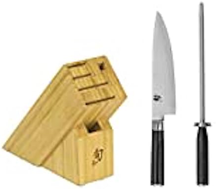 Shun Classic 3-Piece Knife Set with Block - Japanese Handcrafted Damascus Steel, Pakkawood Handle