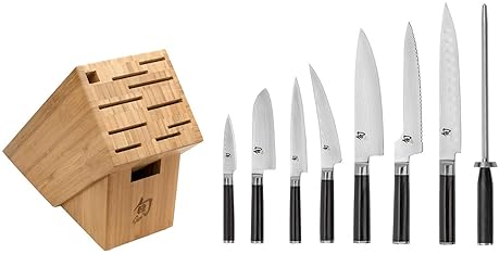 Shun Classic 9-Piece Chef's Knife Set with Block, Handcrafted Japanese Damascus Stainless Steel