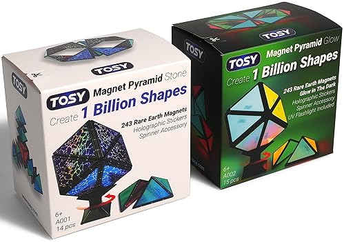 Robofı llc TOSY Magnet Pyramid - Transforming Cube Toy with 243 Magnets, Glowing Holographic Design