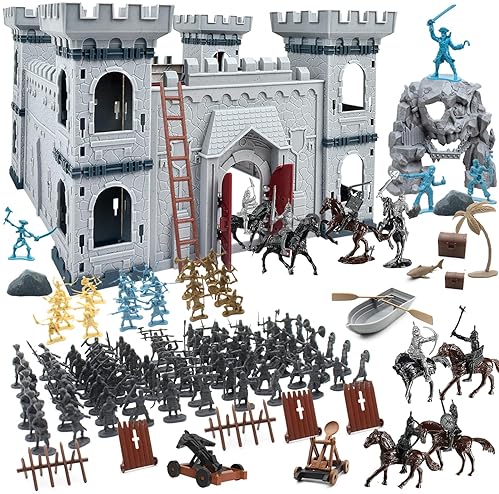 Plustopoy Medieval Castle Knight Toy Set with 20 Piracies, 12 Soldiers, 8 Cavalry - Middle Ages DIY Building Kit