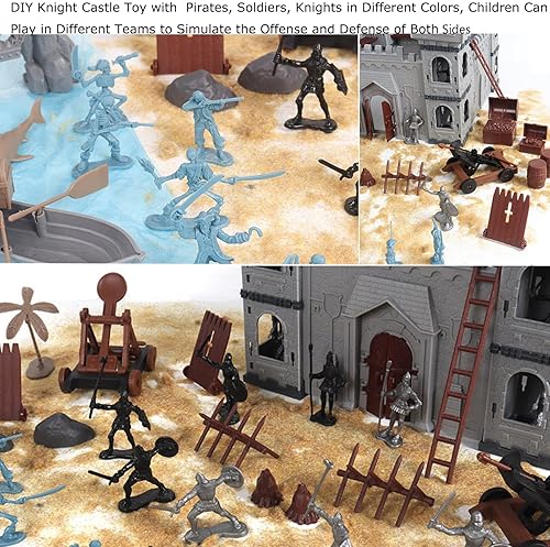 Plustopoy Medieval Castle Knight Toy Set with 20 Piracies, 12 Soldiers, 8 Cavalry - Middle Ages DIY Building Kit