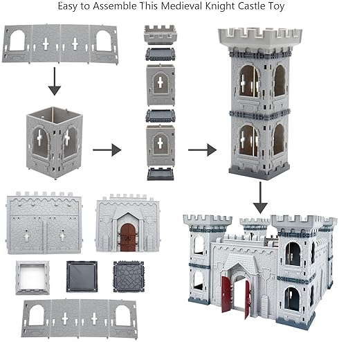 Plustopoy Medieval Castle Knight Toy Set with 20 Piracies, 12 Soldiers, 8 Cavalry - Middle Ages DIY Building Kit