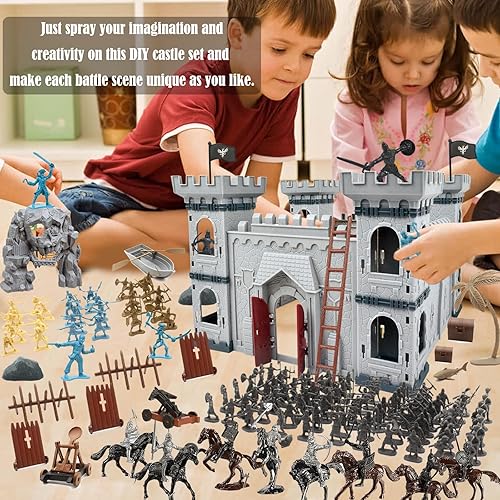 Plustopoy Medieval Castle Knight Toy Set with 20 Piracies, 12 Soldiers, 8 Cavalry - Middle Ages DIY Building Kit