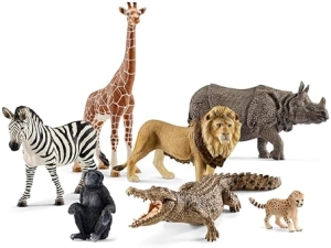 Schleich Wild Life Safari Animals Figurines Set - Lion, Giraffe, Zebra, Monkey, Rhino, Cheetah Cub Toys - Realistic Playset for Kids 3+ - 77587