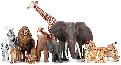 BOLZRA SAFARI ZOO ANIMALS FIGURES TOY SET - 14 REALISTIC AFRICAN WILDLIFE FIGURINES FOR KIDS