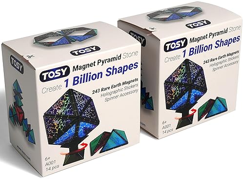 Robofı llc Magnetic Pyramid Stone Cube - Transformable Puzzle Toy, 243 Magnets, Holographic Design, 2-Pack