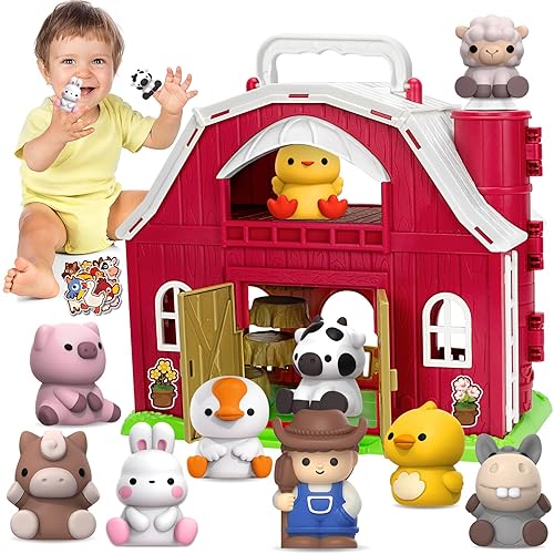 RED BARN FARM ANIMAL PLAYSET FOR 1-3 YEAR OLDS, MONTESSORI LEARNING TOYS