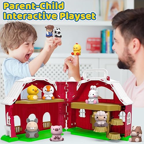 RED BARN FARM ANIMAL PLAYSET FOR 1-3 YEAR OLDS, MONTESSORI LEARNING TOYS