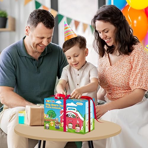 RED BARN FARM ANIMAL PLAYSET FOR 1-3 YEAR OLDS, MONTESSORI LEARNING TOYS