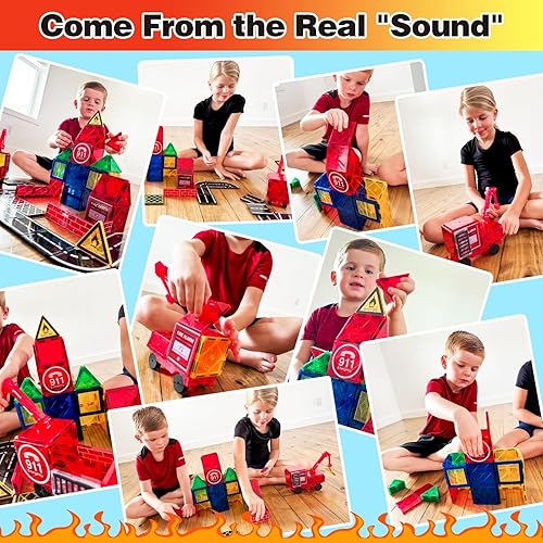 TOYLOGY MAGNETIC TILES ROAD SET WITH CRANE CAR, BUILDING CITY FIRE TOYS FOR BOYS & GIRLS 3-7 YEARS, STEM CONSTRUCTION GAMES, IDEAL GIFTS
