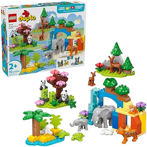 LEGO DUPLO Town 3-in-1 Wild Animal Families Building Toy Set for Toddlers - Educational Playset with 10 Animal Figures - Ages 2+ - Baby Gift Idea
