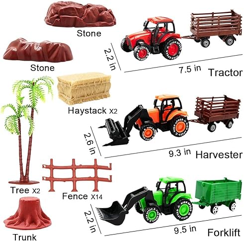 KIMICARE FARM TOY TRACTOR SET WITH 40 PLASTIC ANIMALS AND FENCE - IDEAL FOR KIDS 3-12 YEARS