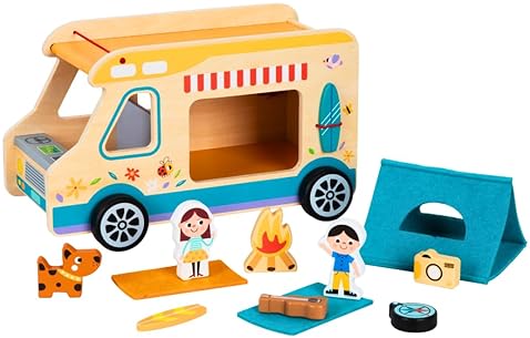 Montessori Wooden RV Toy Set for Toddlers 1-3, 13PC Camper Playset with Figures & Accessories"