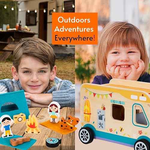 Montessori Wooden RV Toy Set for Toddlers 1-3, 13PC Camper Playset with Figures & Accessories"