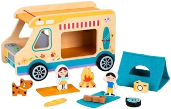 Montessori Wooden RV Toy Set for Toddlers 1-3, 13PC Camper Playset with Figures & Accessories"