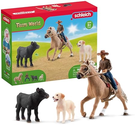 Schleich Farm World Rodeo Toy Set - Cowboy, Rider, Horse - Western Riding Adventures