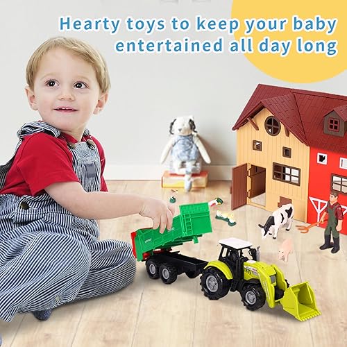 Peagprav 140-Piece Farm Animals Toy Set for Kids 3-7 Years Old - Barn, Horse Stable, Tractor, Windmill, Fence Playset