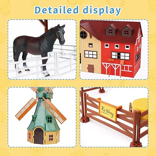 Peagprav 140-Piece Farm Animals Toy Set for Kids 3-7 Years Old - Barn, Horse Stable, Tractor, Windmill, Fence Playset