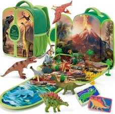 COCO&Friends Dinosaur Backpack Play Set - Portable 3D Mat for Prehistoric Play - Open-Ended Toys for Kids 3-5
