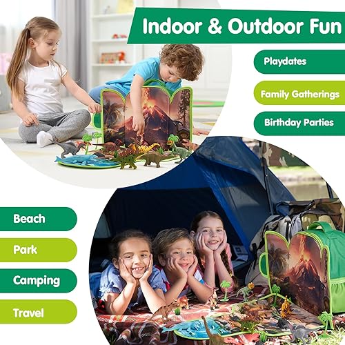 COCO&Friends Dinosaur Backpack Play Set - Portable 3D Mat for Prehistoric Play - Open-Ended Toys for Kids 3-5