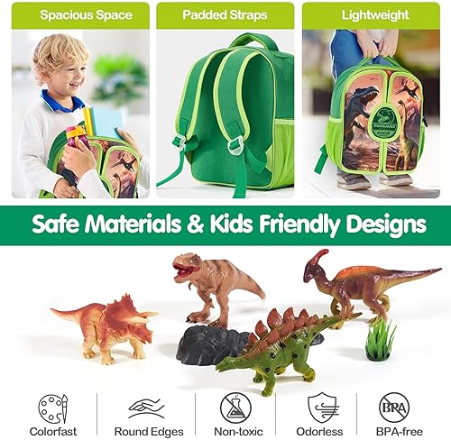 COCO&Friends Dinosaur Backpack Play Set - Portable 3D Mat for Prehistoric Play - Open-Ended Toys for Kids 3-5