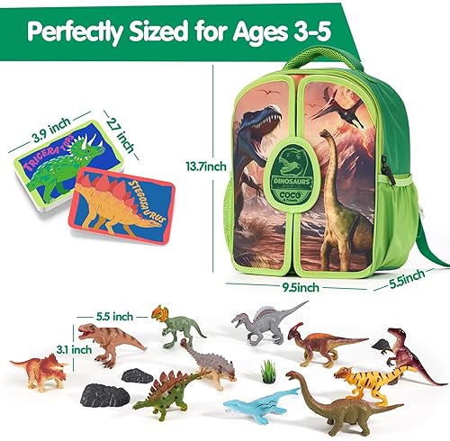 COCO&Friends Dinosaur Backpack Play Set - Portable 3D Mat for Prehistoric Play - Open-Ended Toys for Kids 3-5