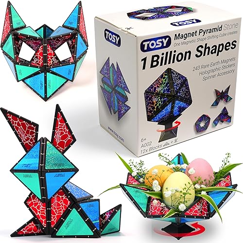 Robofı LLC Magnetic Pyramid Stone Toy - 1 Cube Transforms into 1 Billion Shapes, Easter Kids/Teens Gift, 243 Magnets, Holographic Design