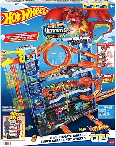 Mattel-Hot Wheels City Ultimate Garage Track Set: Includes 2 Die-Cast Cars & Car-Eating Dragon, Stores 50+ Vehicles, 4 Levels