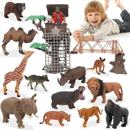 Peagrav Safari Animal Playset - Realistic Wild Ranger Adventure with African Jungle Animals for Kids