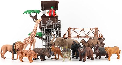Peagrav Safari Animal Playset - Realistic Wild Ranger Adventure with African Jungle Animals for Kids