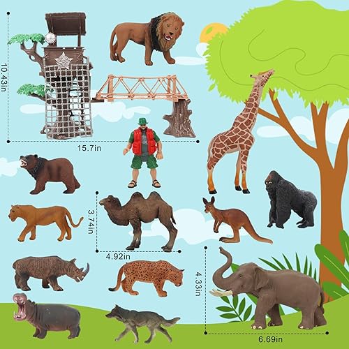 Peagrav Safari Animal Playset - Realistic Wild Ranger Adventure with African Jungle Animals for Kids