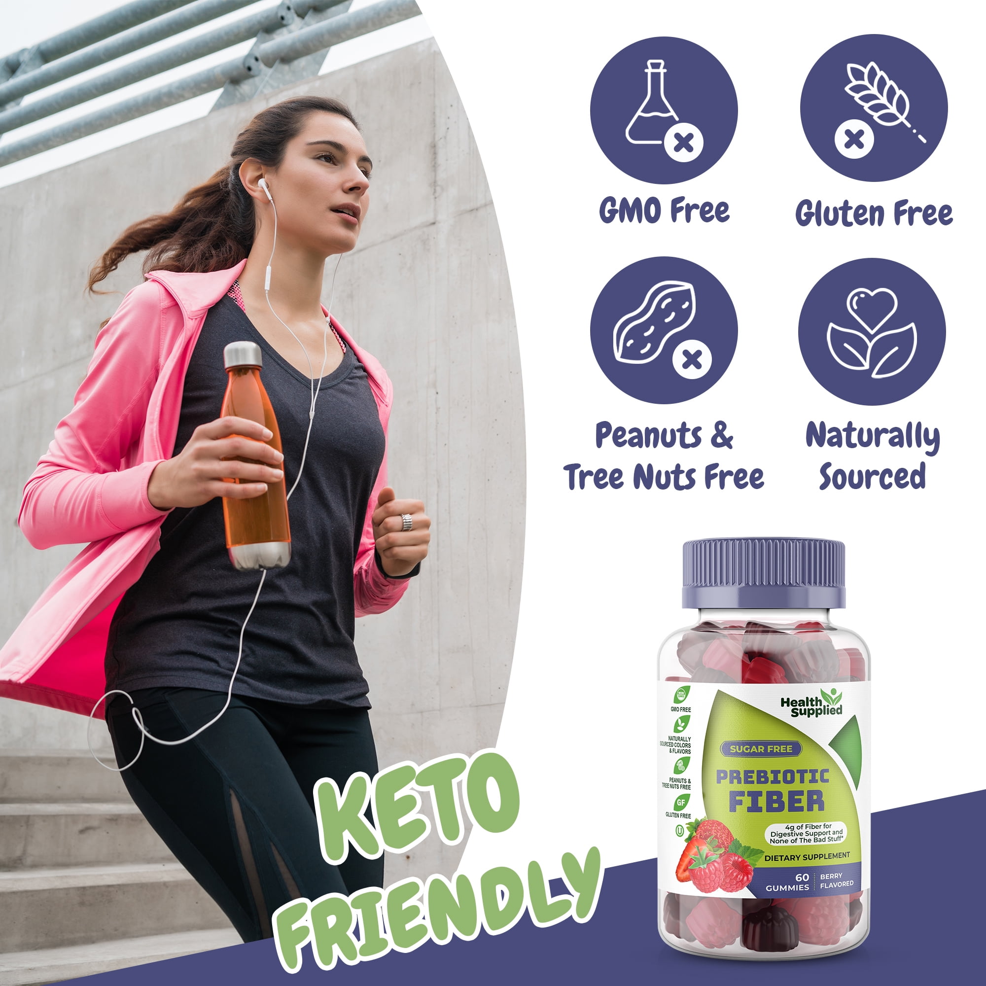 HEALTH SUPPLIED SUGAR-FREE PREBIOTIC FIBER GUMMIES FOR GUT HEALTH | KETO-FRIENDLY, BERRY FLAVOR