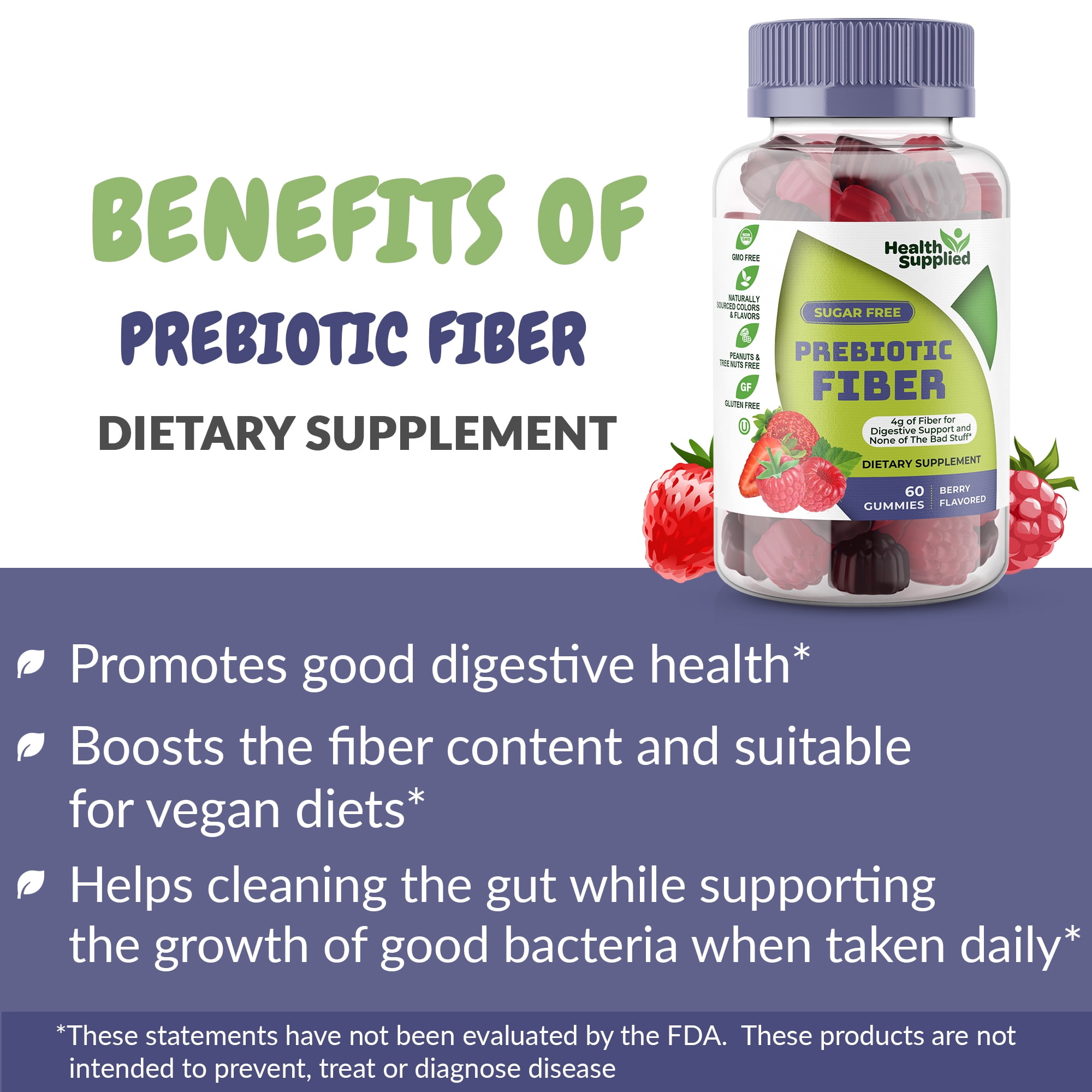 HEALTH SUPPLIED SUGAR-FREE PREBIOTIC FIBER GUMMIES FOR GUT HEALTH | KETO-FRIENDLY, BERRY FLAVOR