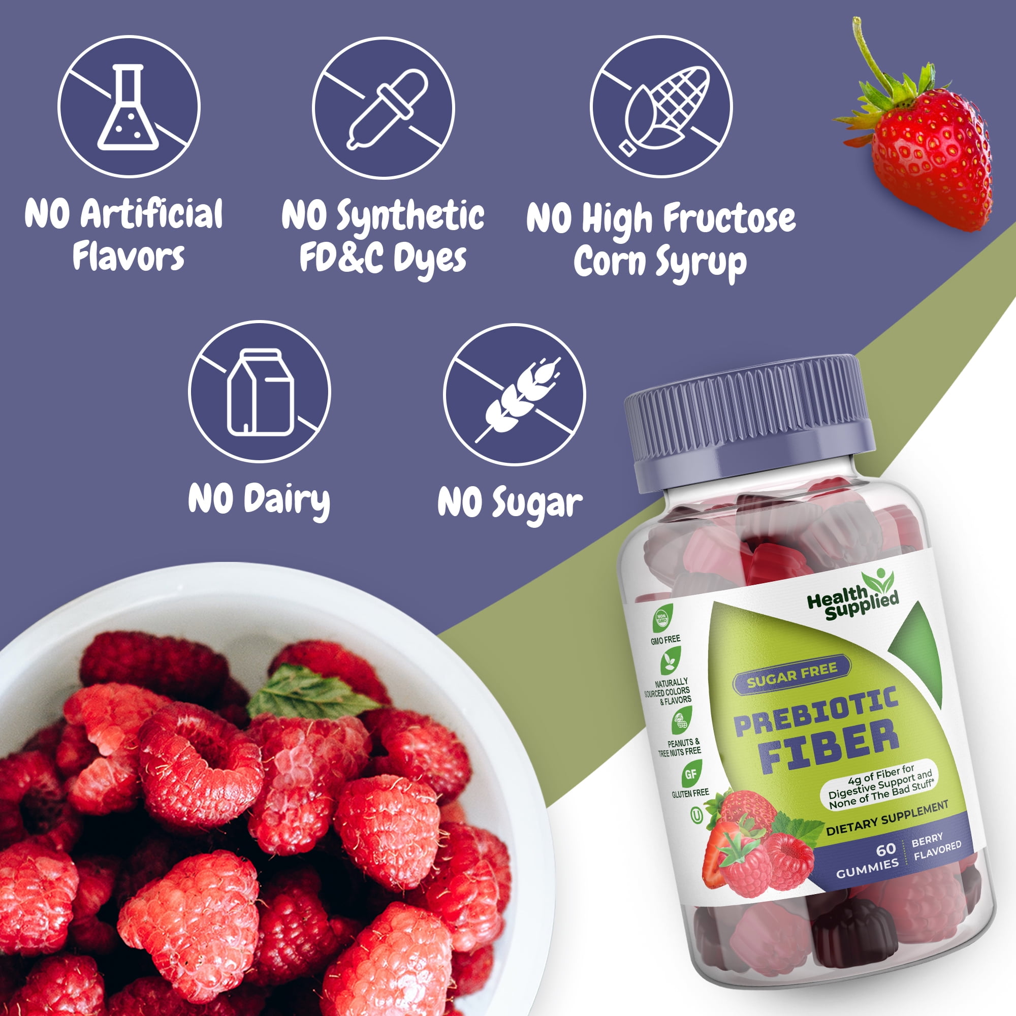 HEALTH SUPPLIED SUGAR-FREE PREBIOTIC FIBER GUMMIES FOR GUT HEALTH | KETO-FRIENDLY, BERRY FLAVOR