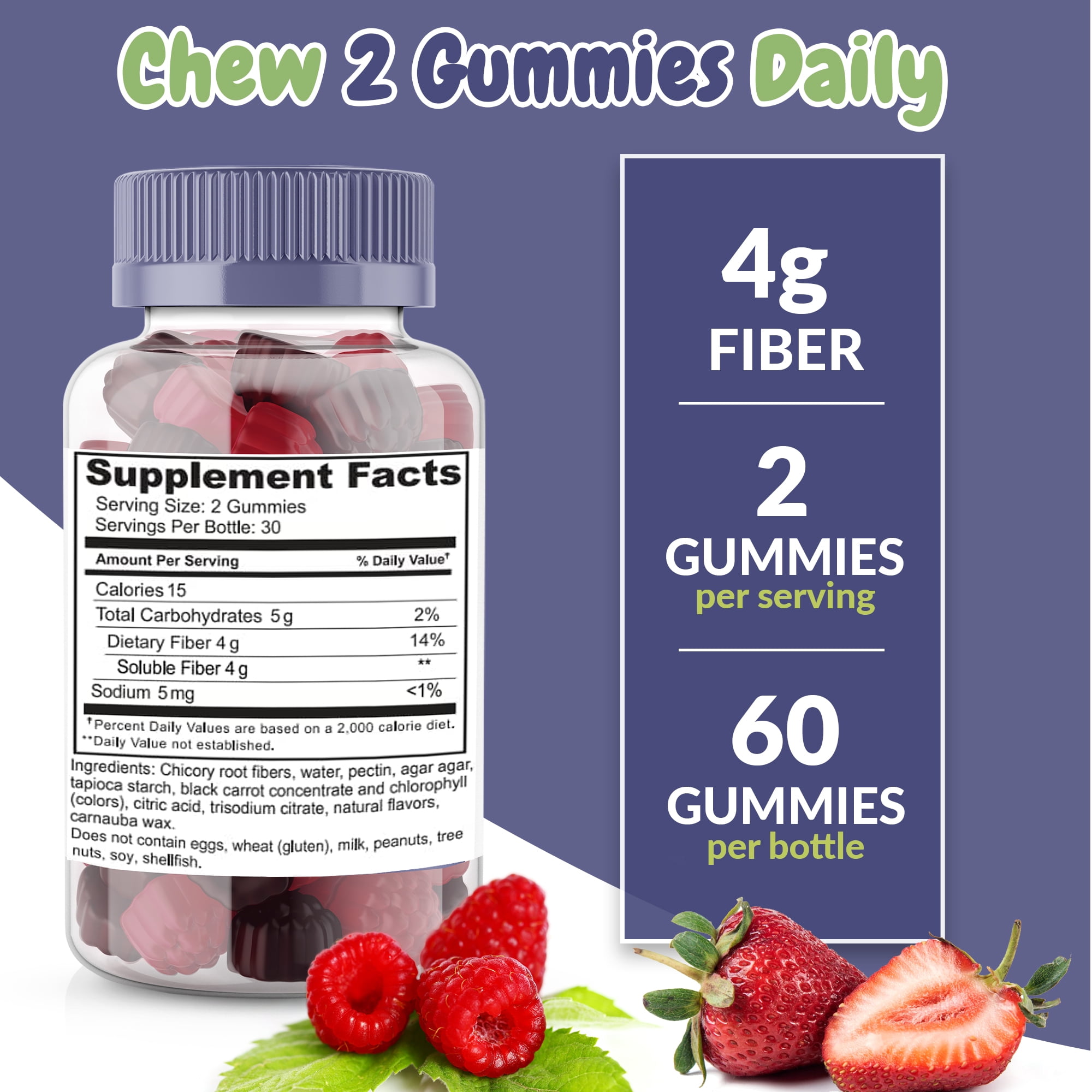 HEALTH SUPPLIED SUGAR-FREE PREBIOTIC FIBER GUMMIES FOR GUT HEALTH | KETO-FRIENDLY, BERRY FLAVOR