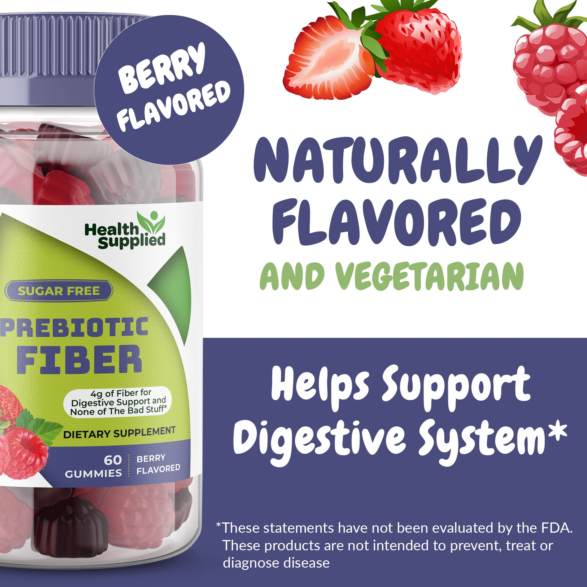 HEALTH SUPPLIED SUGAR-FREE PREBIOTIC FIBER GUMMIES FOR GUT HEALTH | KETO-FRIENDLY, BERRY FLAVOR
