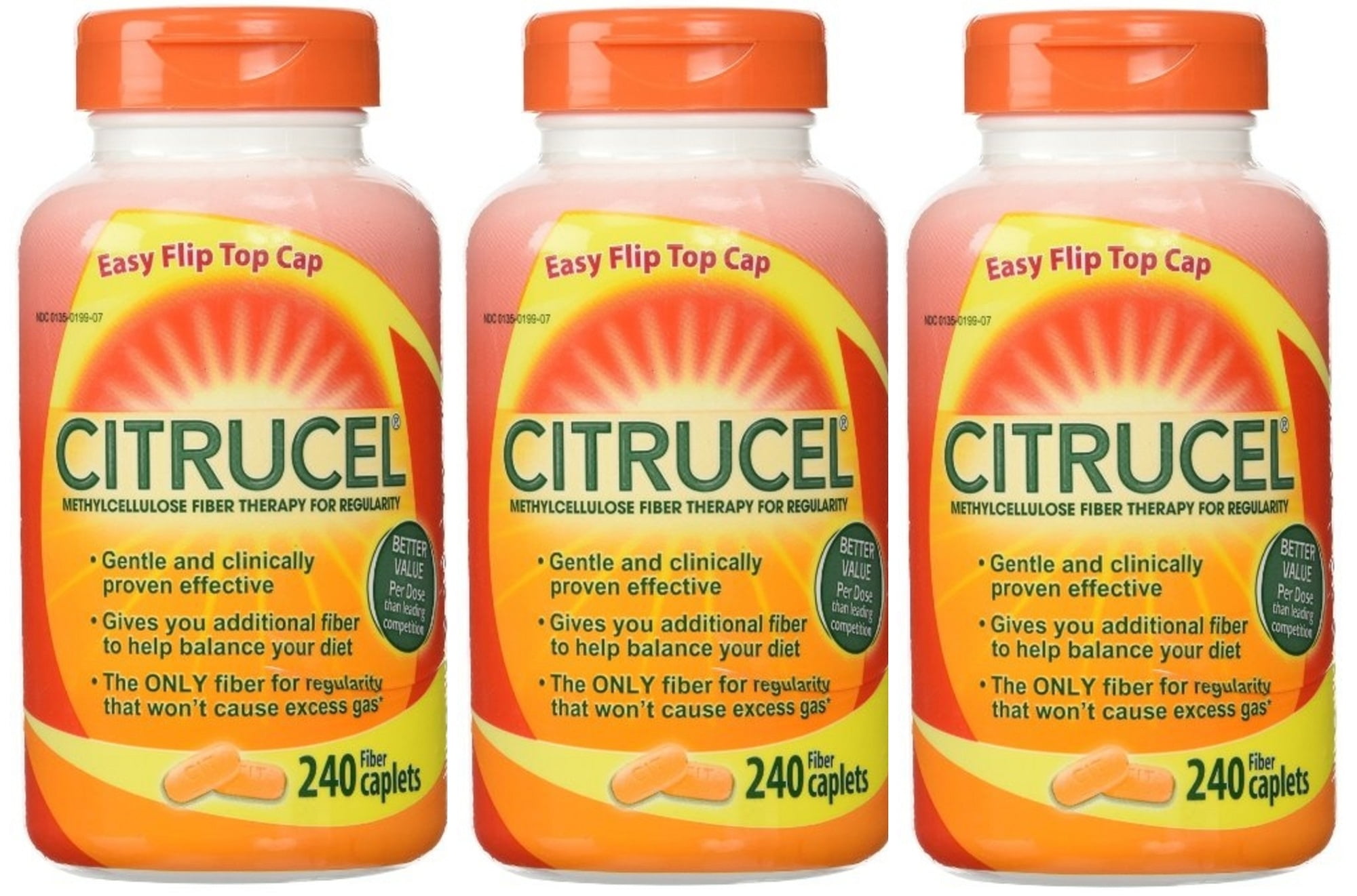 Citrucel Fiber Therapy 240 Caplets x 3 - Promotes Regularity