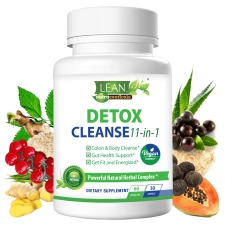 Lean Vegan Detox Cleanse for Gut Health Support, 11-in-1 Formula with Psyllium Husk, Aloe & Ginger - 30 Day Supply