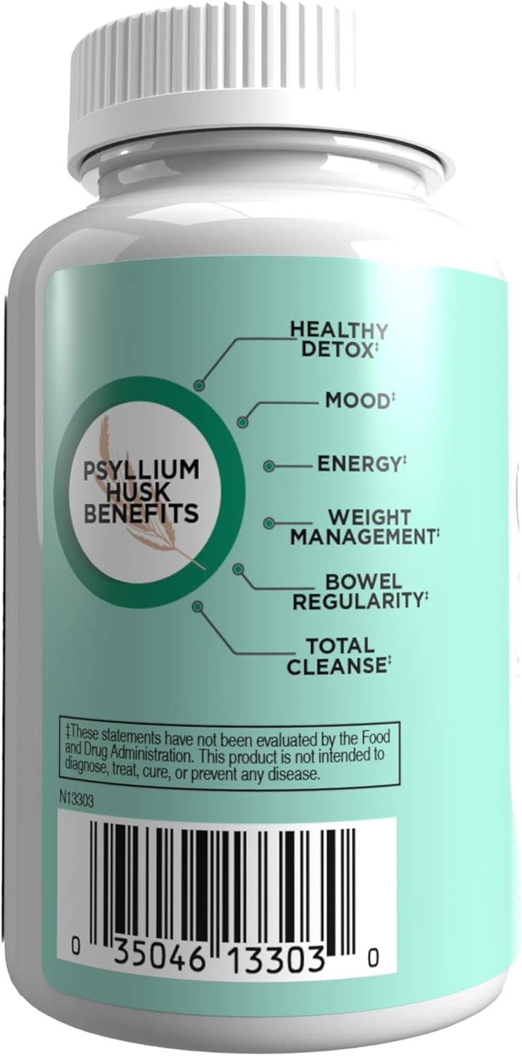 Natural Psyllium Fiber Capsules for Digestive Health - 90 ct