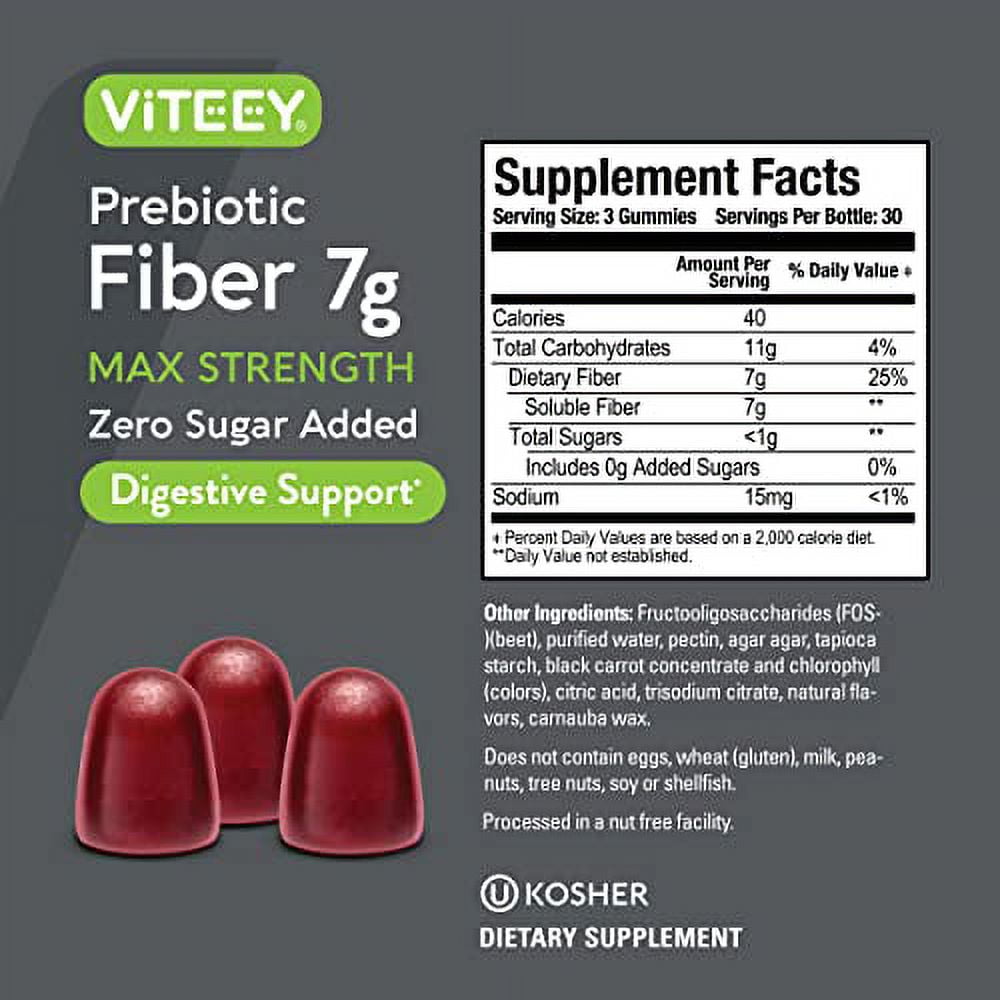 VITEEY FIBER GUMMIES 7G FOR DIGESTIVE SUPPORT, FRUIT FLAVOR, 90 COUNT - 1 PACK